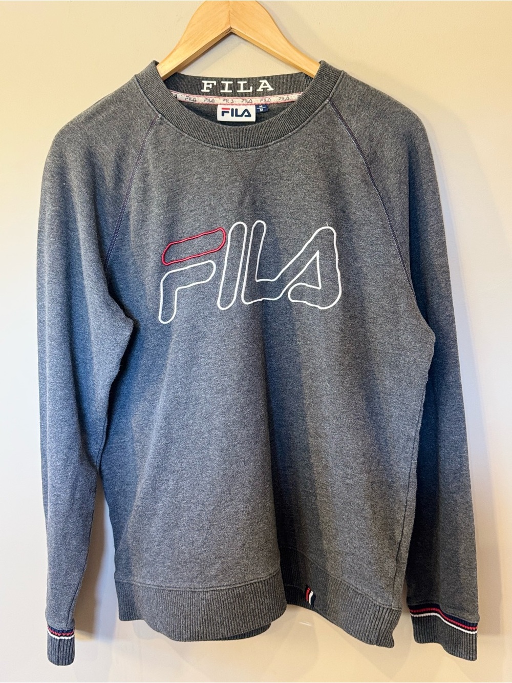 Fila Men's Gray Crewneck Sweatshirt with Red & White Logo